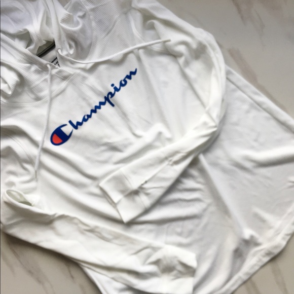 Champion Tops - CHAMPION Open Back Pull Over White Logo Hoodie